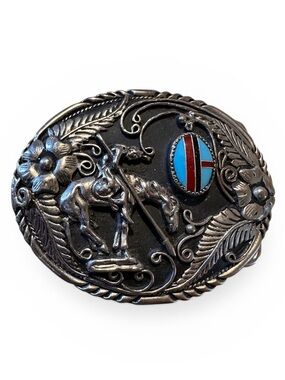 Vintage Silver and Turquoise Western Belt Buckle